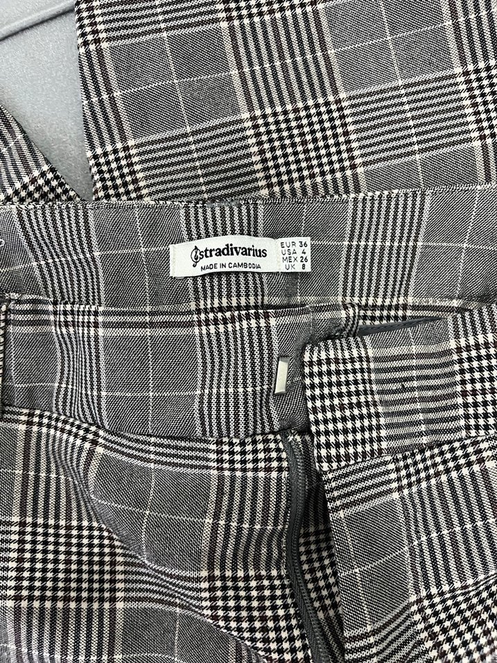 Gri Kareli Kadın Kumaş Pantolon - Görsel 3