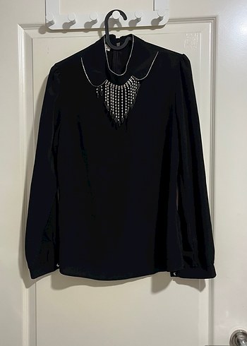 Kemerli Kazayağı Desenli Uzun Siyah jile gömlek takım - Görsel 3