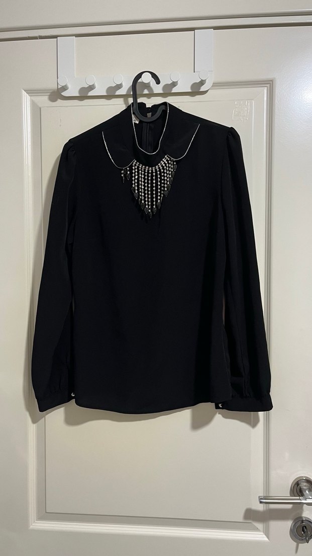 Kemerli Kazayağı Desenli Uzun Siyah jile gömlek takım - Görsel 3