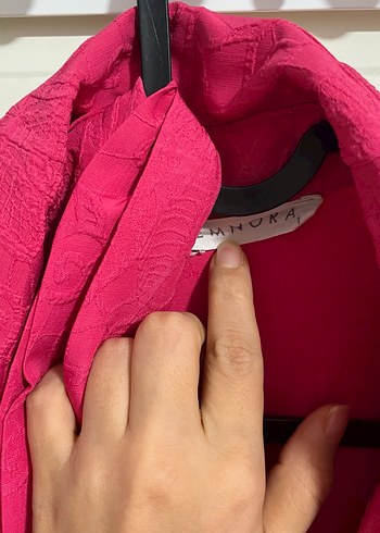 Uzun Kollu Koyu Pembe Keten Gömlek - Görsel 2