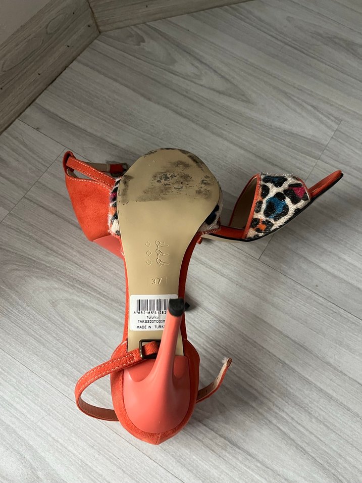 Leopar Desenli Turuncu Süet Stiletto - Görsel 3