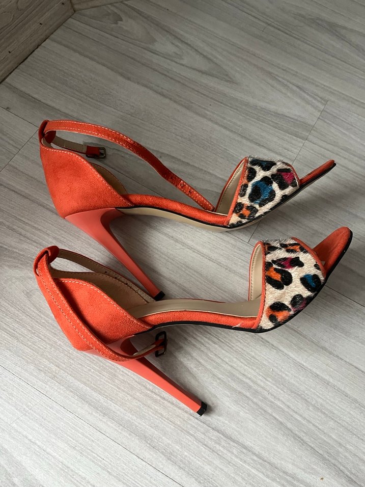 Leopar Desenli Turuncu Süet Stiletto - Görsel 2