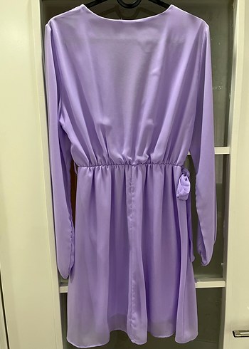 Uzun Kollu V Yaka Mor Midi Elbise - Görsel 2