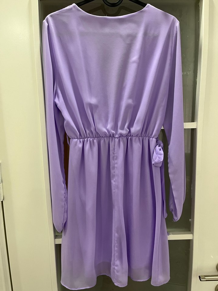 Uzun Kollu V Yaka Mor Midi Elbise - Görsel 2