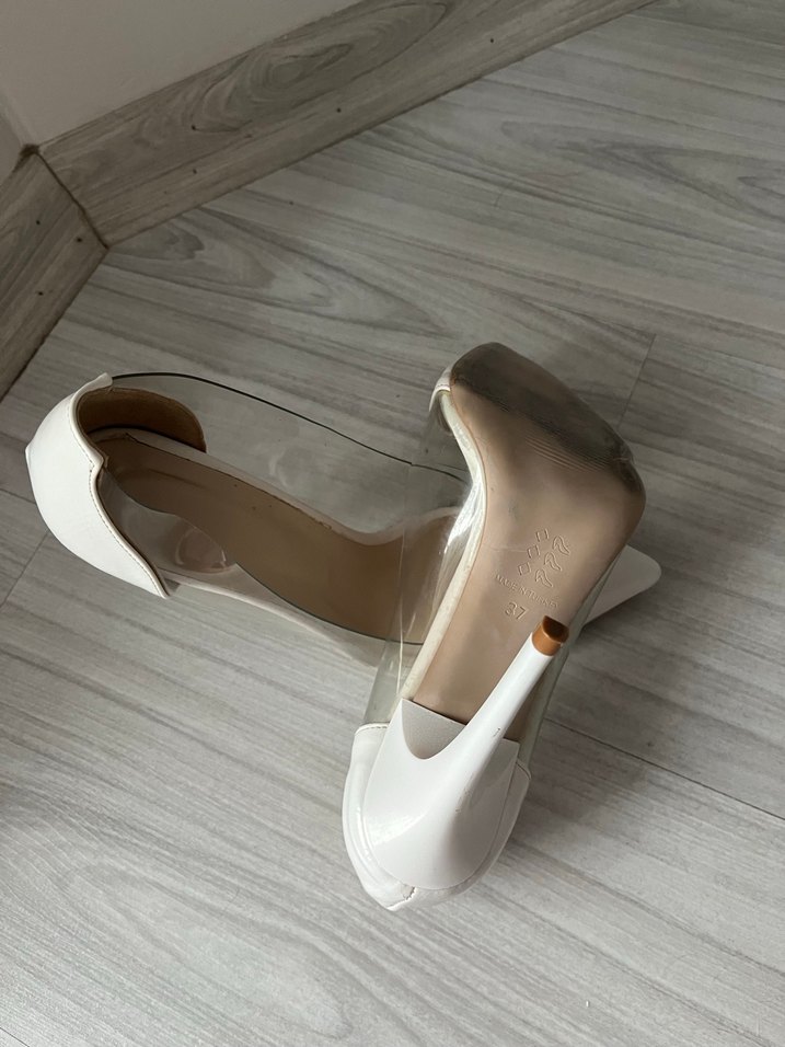 Beyaz Şeffaf Stiletto Topuklu Kadın Ayakkabı - Görsel 3