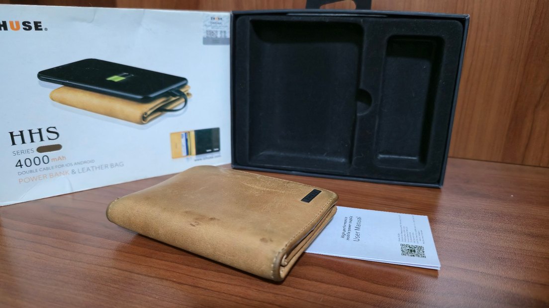 Zhuse 4000 mAh Deri Cüzdan PowerBank - Görsel 2