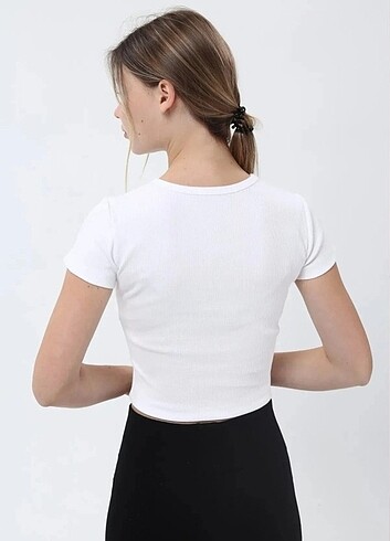 Diğer Fitilli Kısa Kollu Crop Tshirt