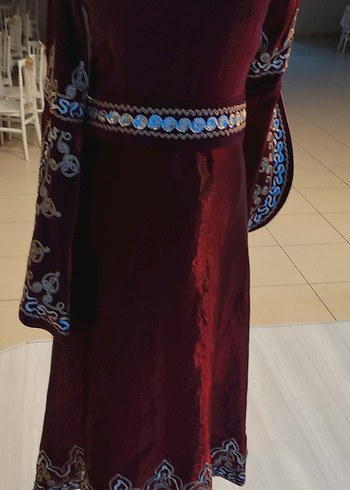 Bordo Nakışlı Uzun Bohem Kadın Kınalık Elbise - Görsel 8