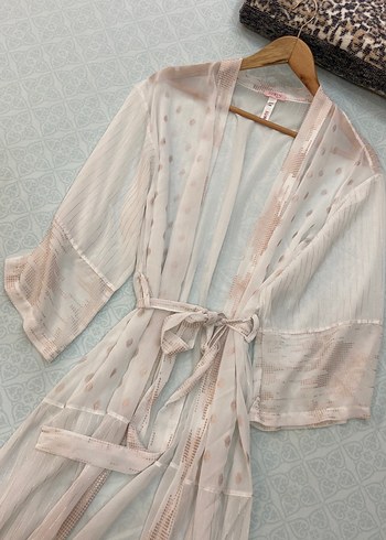 Nakışlı Bohem Beyaz Uzun Kadın Sabahlık ve kimona - Görsel 2