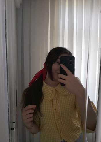 Zara Sarı Ekose Pamuklu Düğmeli Gömlek