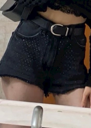 Siyah Mini kot Şort koton - Görsel 4