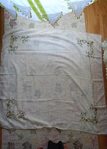 İşlemeli Bohem Beyaz Masa Örtüsü - Görsel 5