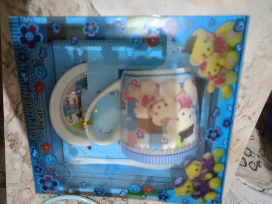 Renkli Ayıcık Desenli Mavi Porselen Kupa - Görsel 2