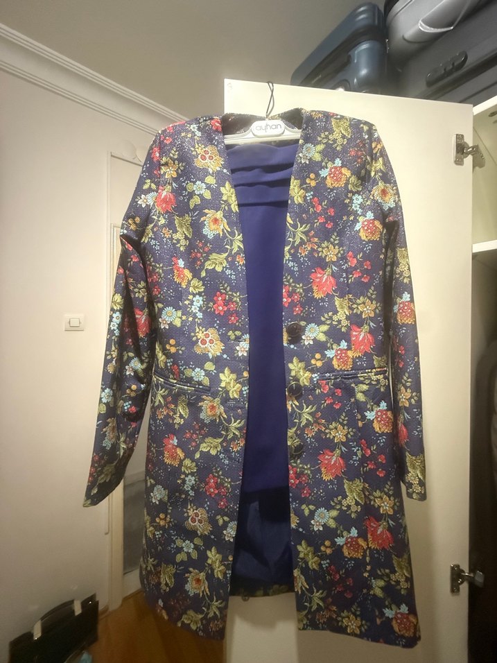 Özel tasarım Mavi Çiçekli Uzun Blazer Ceket — görsel 3/5