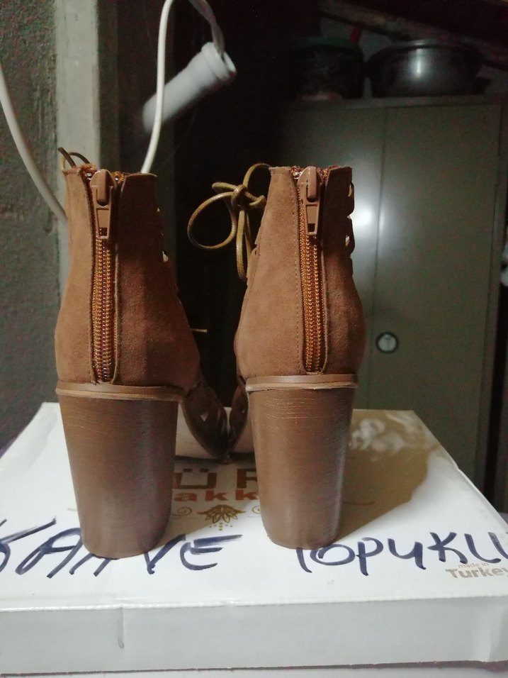 Bej Süet Bağcıklı Dolgu Topuklu Kadın Sandalet - Görsel 5