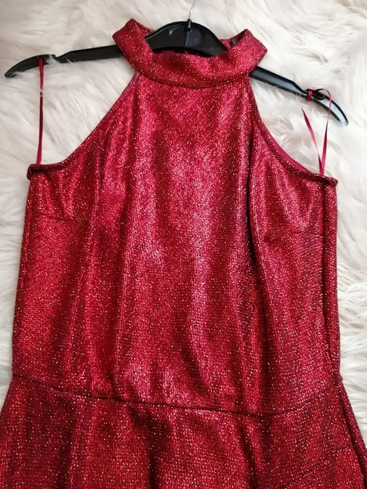 Kırmızı Parlak Mini Drapeli Abiye Elbise - Görsel 3