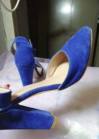 Klasik Mavi Süet Tokalı Topuklu Ayakkabı - Görsel 6