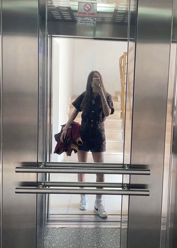 Kahverengi Kısa Denim Tulum - Görsel 2