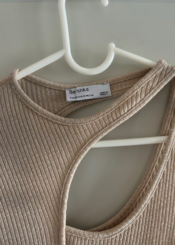 Bej Uzun Kollu Drapeli Elbise - Görsel 2