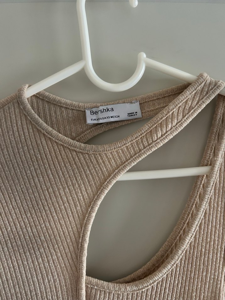 Bej Uzun Kollu Drapeli Elbise - Görsel 2