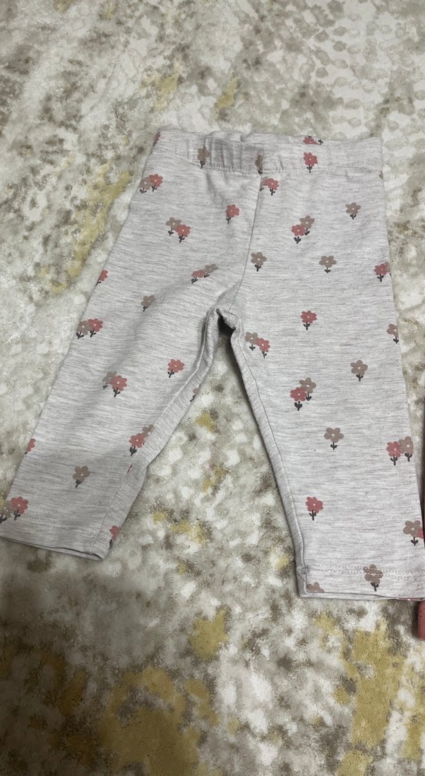 Kız Çocuk Gri ve pembe  Pamuklu Tayt - Görsel 3