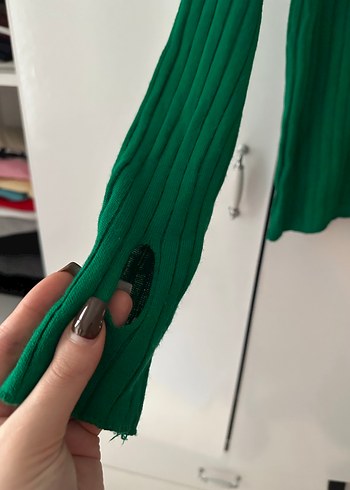 Yeşil Pilili Uzun Kollu Kadın Kazak - Görsel 3