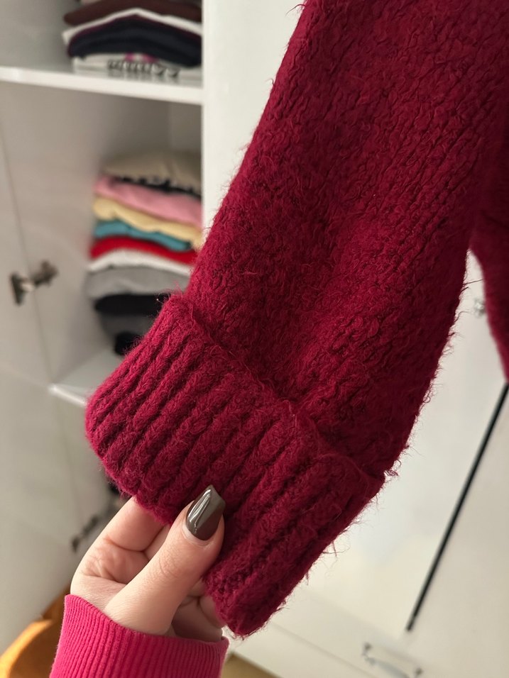 Bordo oversize kazak - Görsel 2