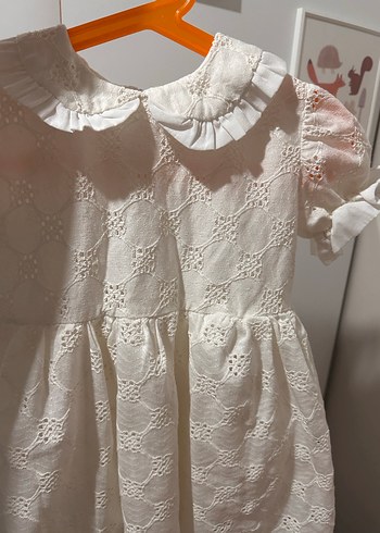 LE MABELLE Kız Çocuk Beyaz Dantel Vintage Elbise - Görsel 2