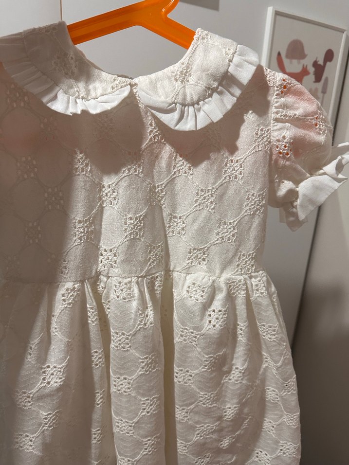 LE MABELLE Kız Çocuk Beyaz Dantel Vintage Elbise - Görsel 2