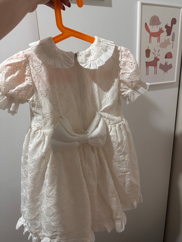 LE MABELLE Kız Çocuk Beyaz Dantel Vintage Elbise - Görsel 3