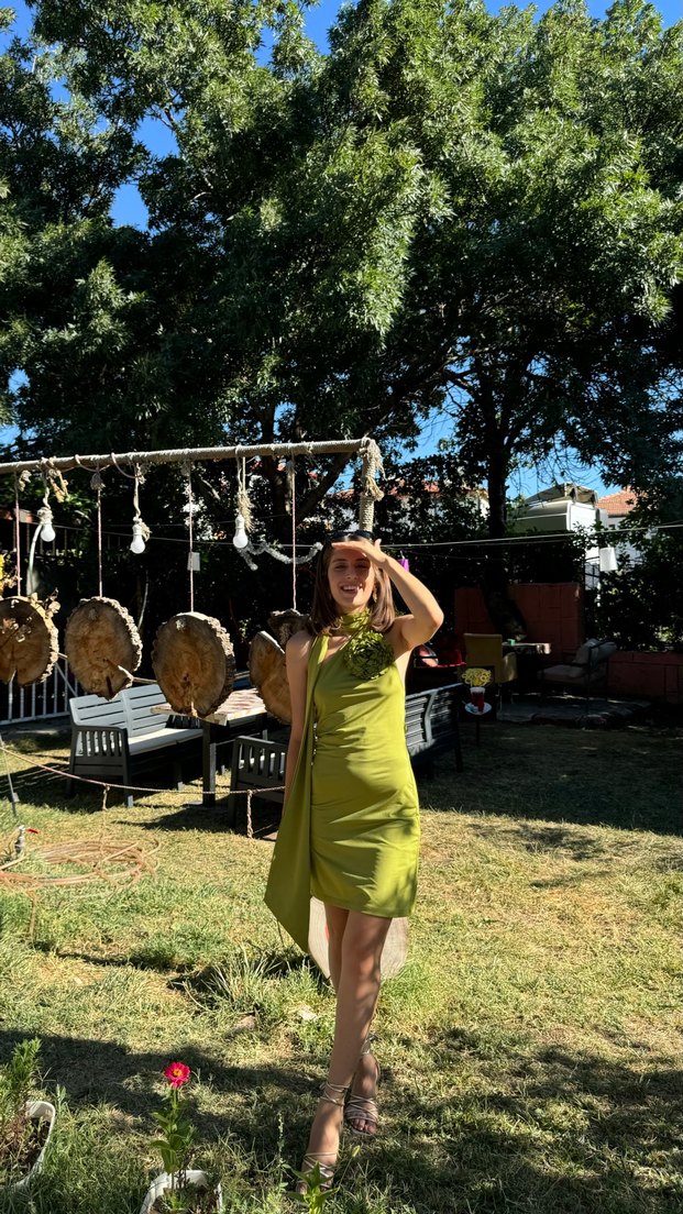 Drapeli Straplez Midi Kadın Elbise - Görsel 2