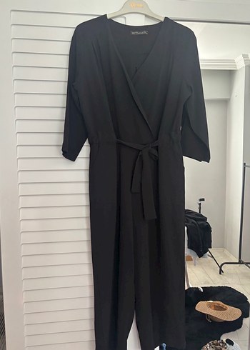 Siyah Kemerli midi boy Kadın Tulum
