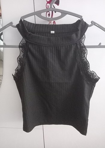 Kadın Siyah Dantelli Yüksek Yaka Crop