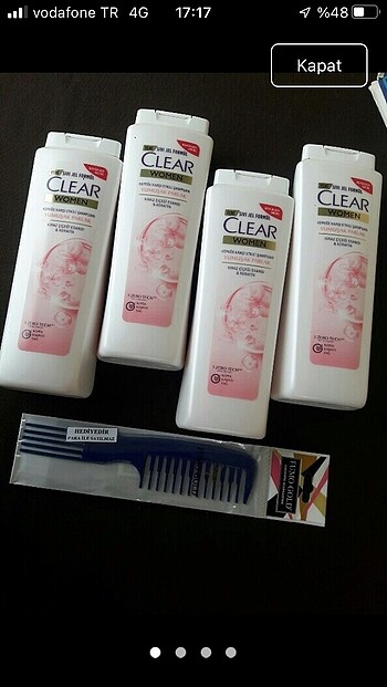 4 adet clear şampuan büyük boy 600ml.
