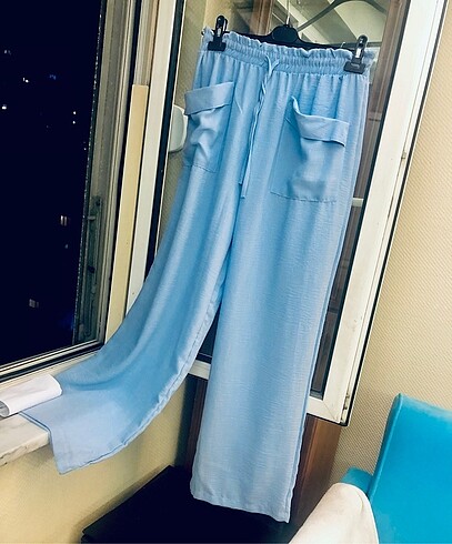 SIFIR-MAVI KETEN YAZLIK PANTALON