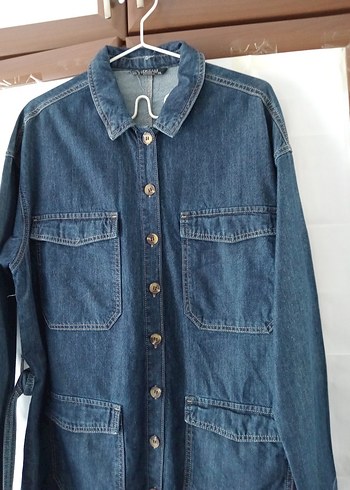 44 Beden Kadın Lacivert Denim Ceket, Düğmeli