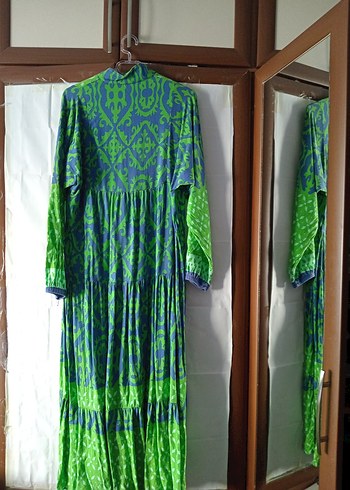 Renkli Pilili Bohem Uzun Elbise - Görsel 2