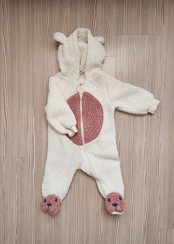 Kapüşonlu Beyaz Kürklü Bebek Tulumu - Görsel 2