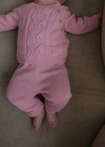 Pembe Örgü Bebek Kız Takımı - Görsel 2