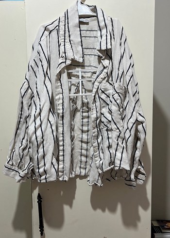 Bohem Zebra Desenli Uzun Kollu Keten Gömlek
