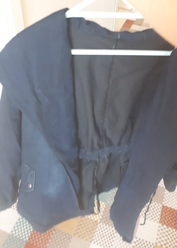 Düğmeli Siyah Midi Denim Ceket - Görsel 5