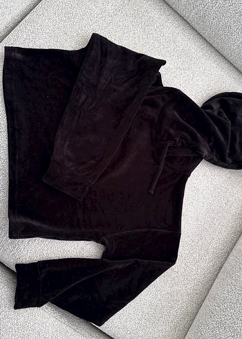 Siyah Kadife Rahat Kesim Sweatpant - Görsel 5