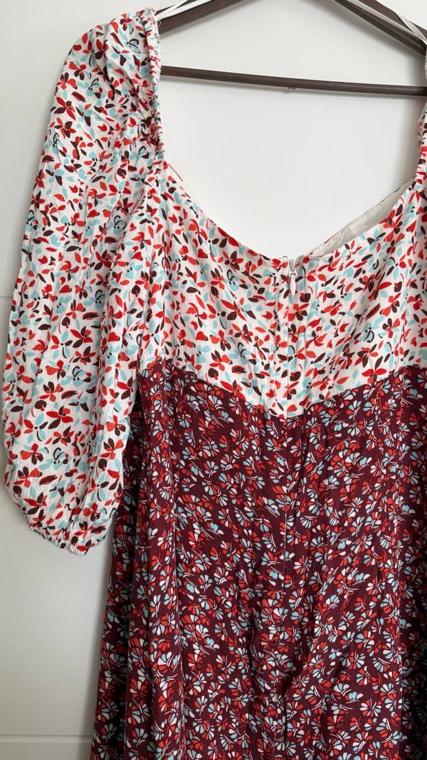 Bohem Bordo Çiçekli Uzun Elbise - Görsel 5