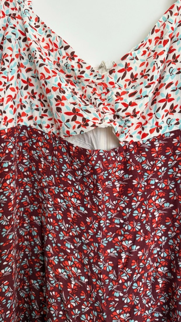 Bohem Bordo Çiçekli Uzun Elbise - Görsel 2