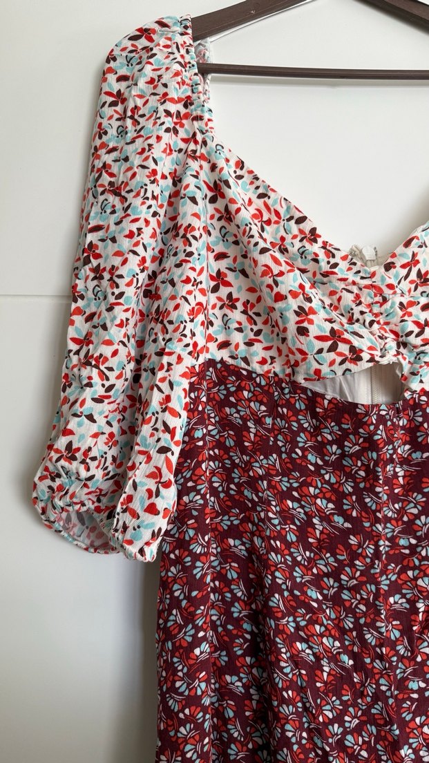 Bohem Bordo Çiçekli Uzun Elbise - Görsel 3