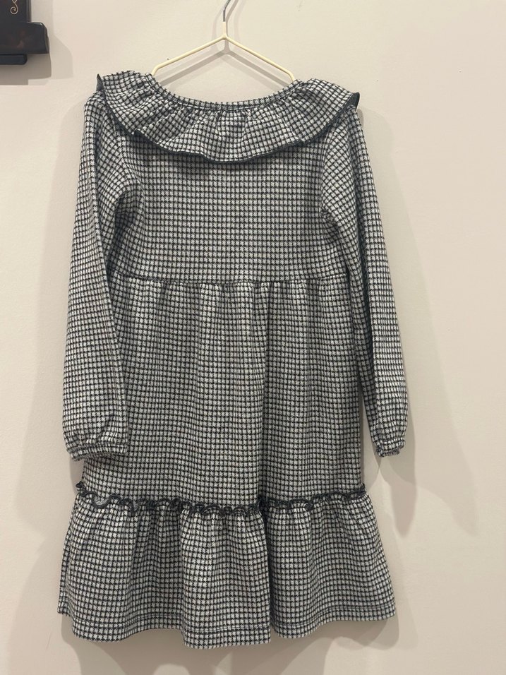 Kareli Fırfırlı Uzun Kollu Kız Elbisesi - Görsel 2