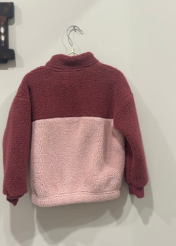 Bordo-Pembe Nakışlı Kız Çocuk Peluş Ceket - Görsel 3
