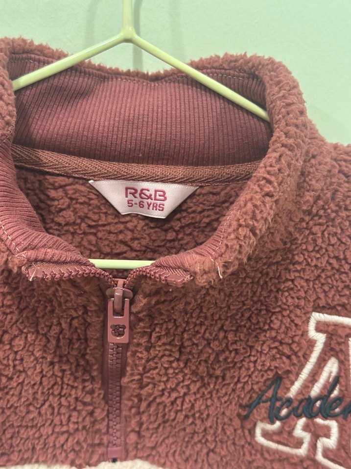 Bordo-Pembe Nakışlı Kız Çocuk Peluş Ceket - Görsel 2