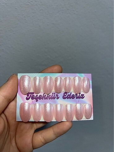 Tasarımcı İnci tozlu nude pembe takma tırnak
