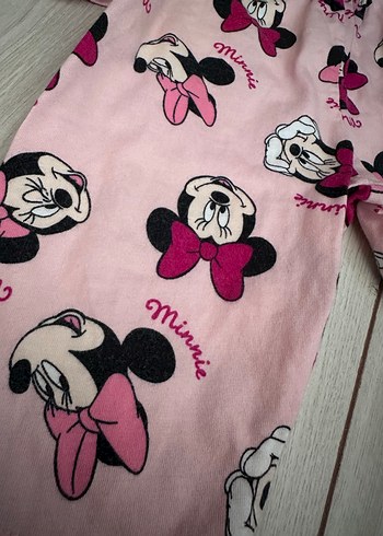 6-9 Ay Beden pembe Renk Kız Çocuk Pembe Minnie Baskılı Polar Pijama Takımı